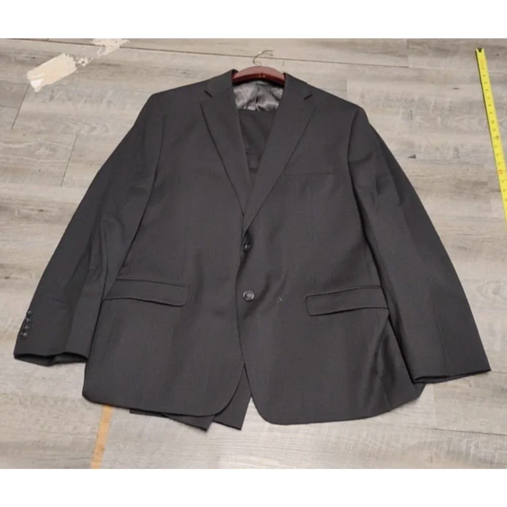 Calvin Klein 44R Gray Check wool Mens Blazer Suit Jacket Sport Coat pant 38x29